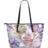 Pink & Purple Flowers Leather Tote Bag