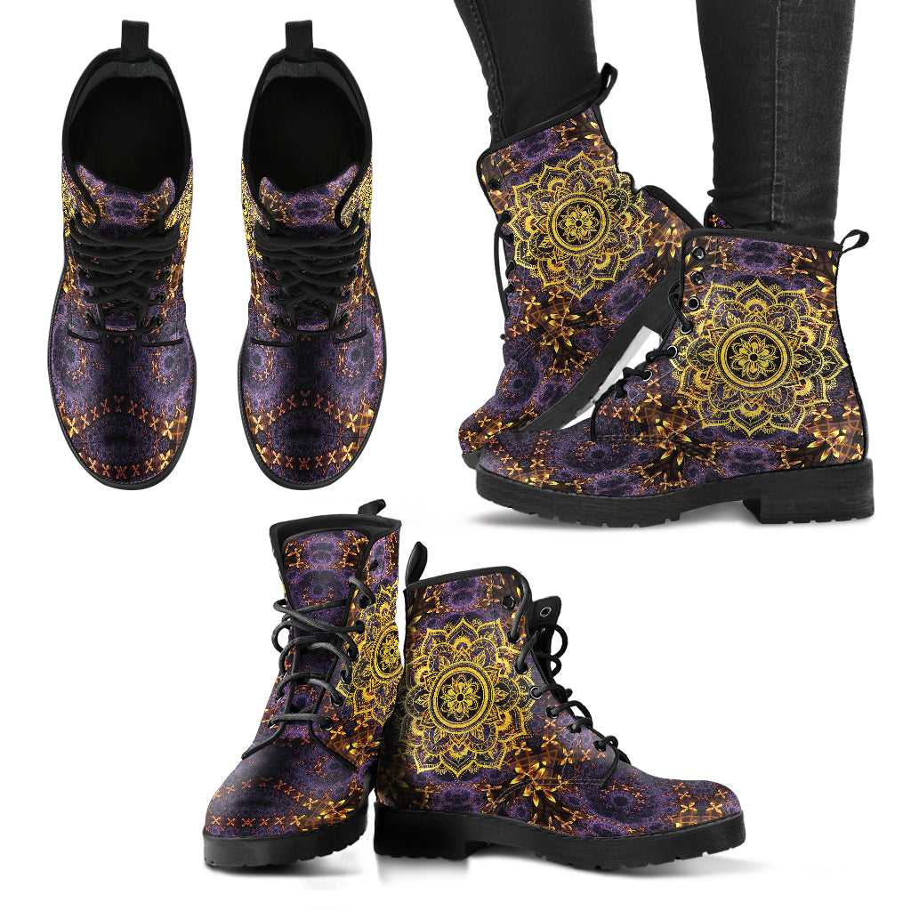 Purple & Gold Mandala Decor Womens Boots