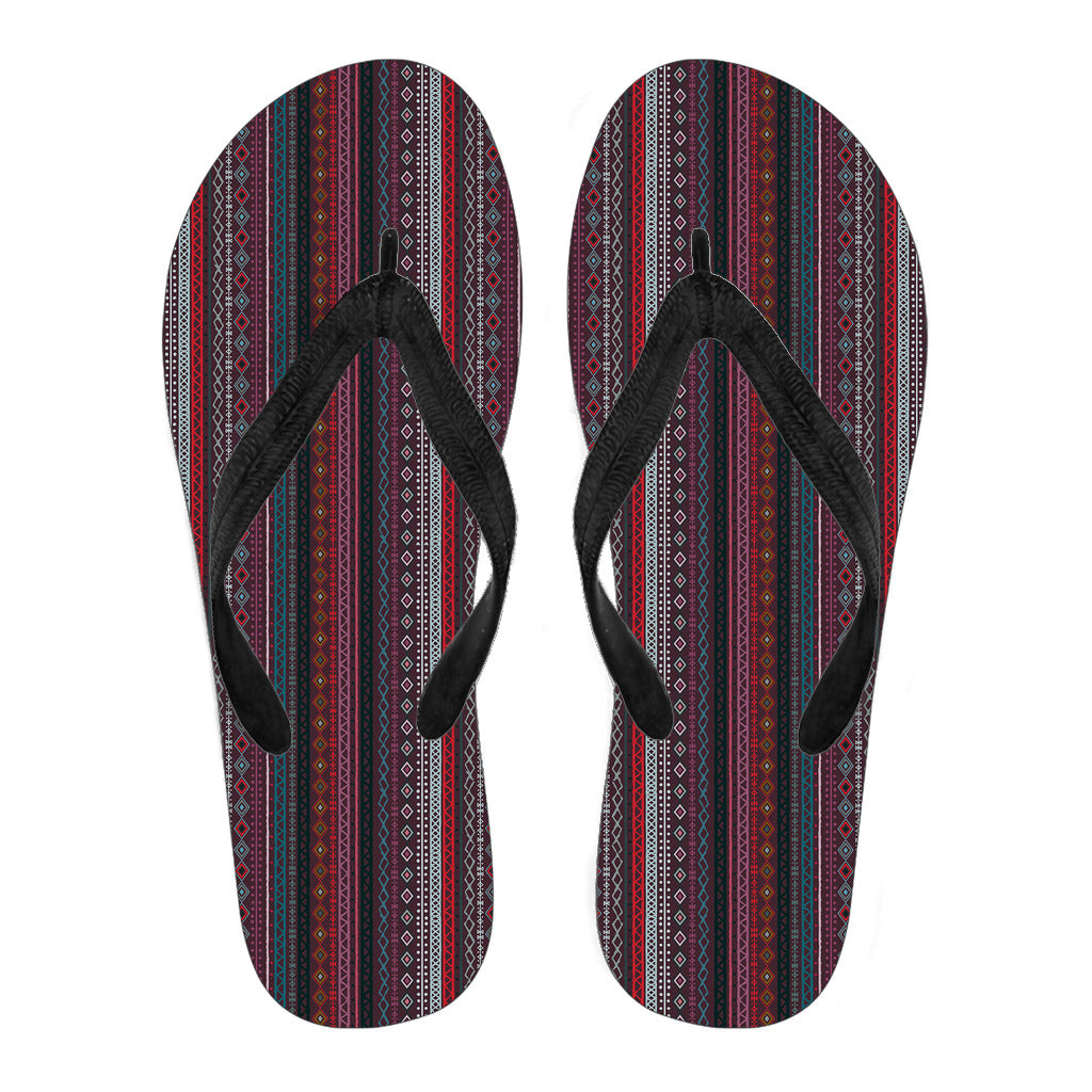 Red Boho Stripes Decor Flip Flops