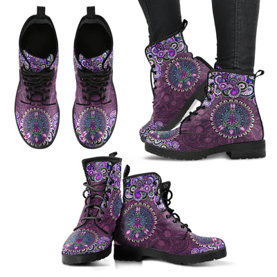 Purple Peace Sign Mandala Decor Womens Boots