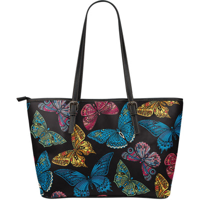 Colorful Butterflies Leather Tote Bag