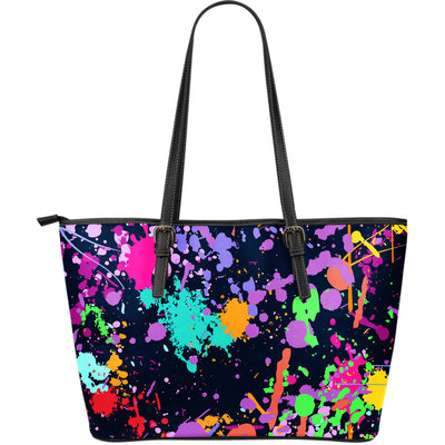 Colorful Paint Drip Abstract Art Leather Tote Bag
