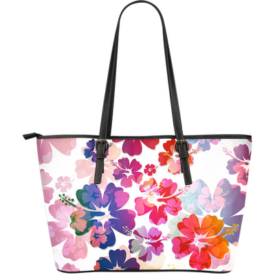 Colorful Aloha Flowers Leather Tote Bag