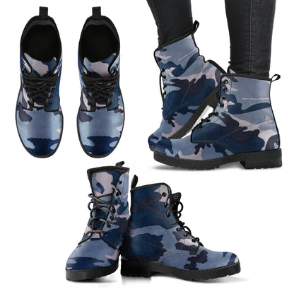 Navy Blue Abstract Camouflage Womens Boots