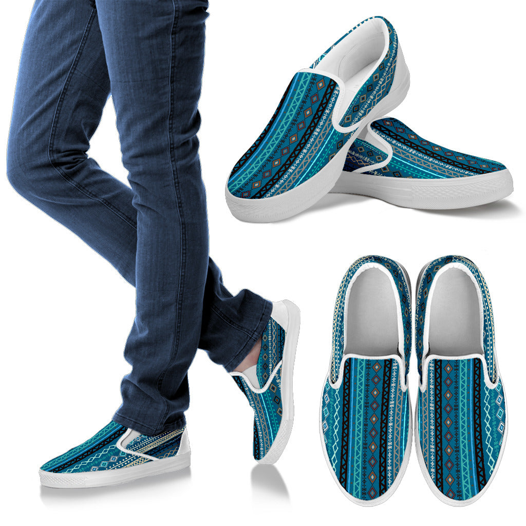 Teal Boho Chic Bohemian Stripes Slip On Shoes