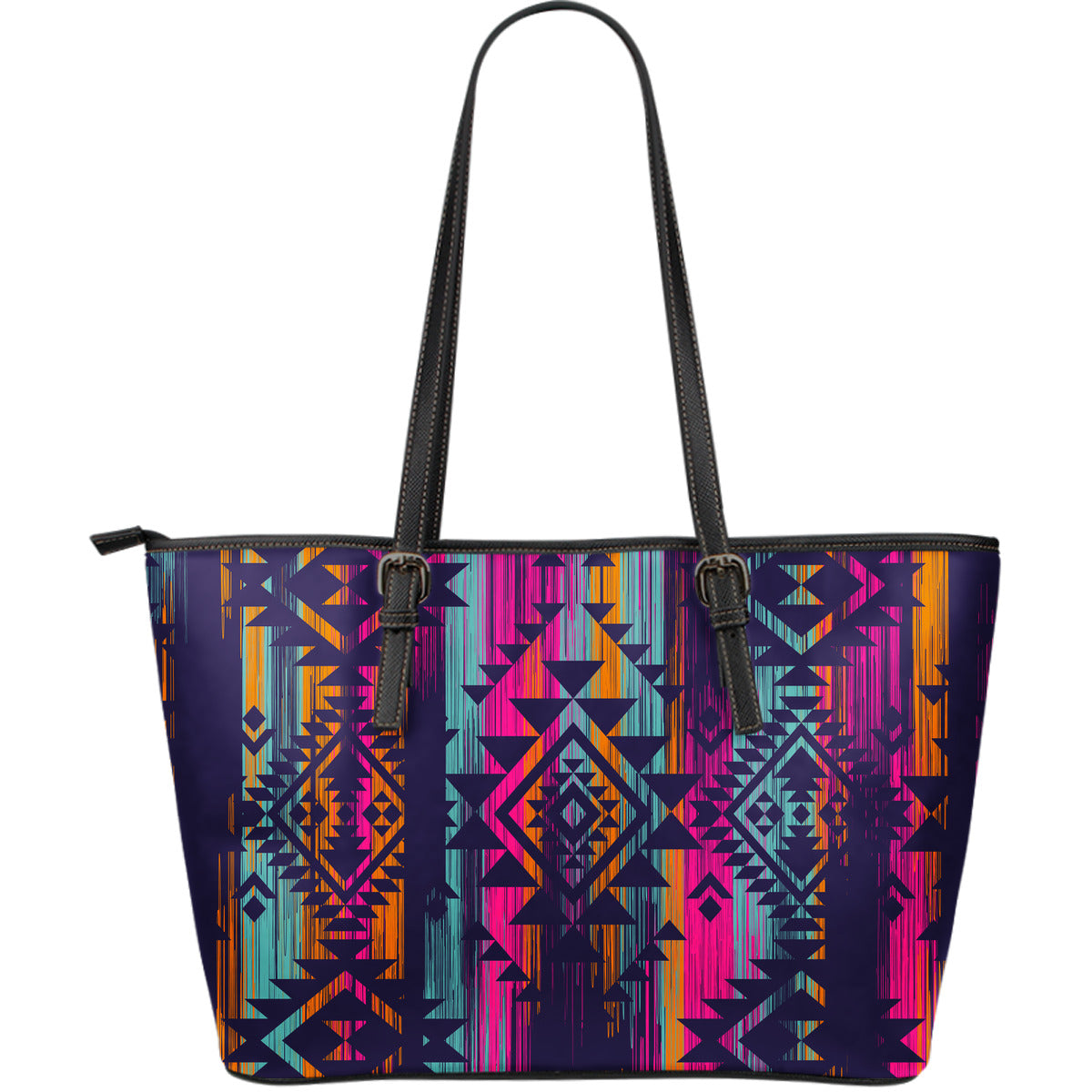Colorful Boho Aztec Streaks Leather Tote Bag