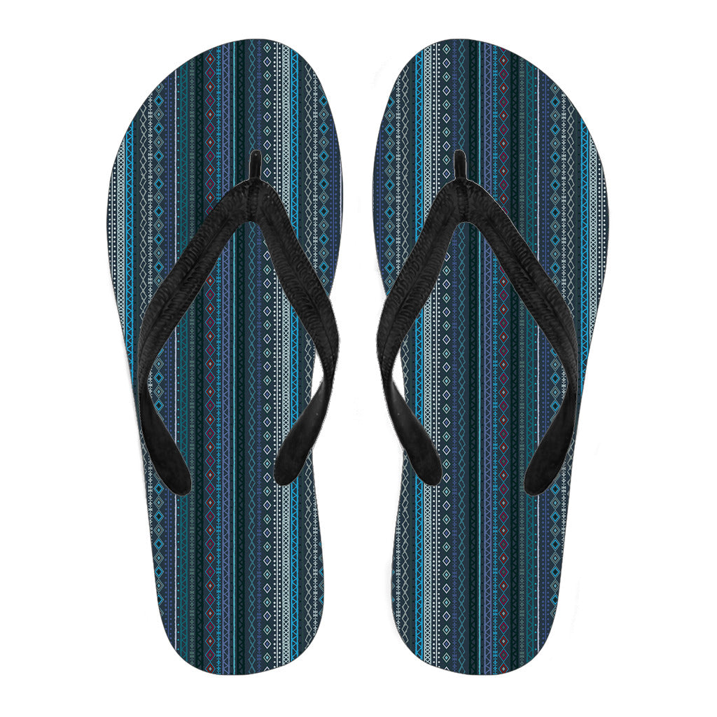 Blue Boho Stripes Decor Flip Flops