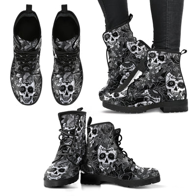 Black & White Skulls Womens Boots