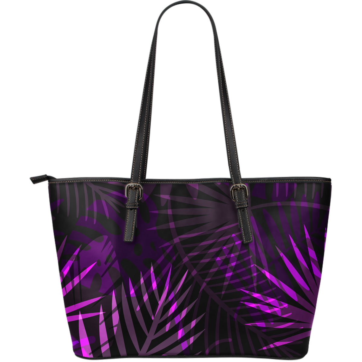 Purple Leaves Leather Tote Bag