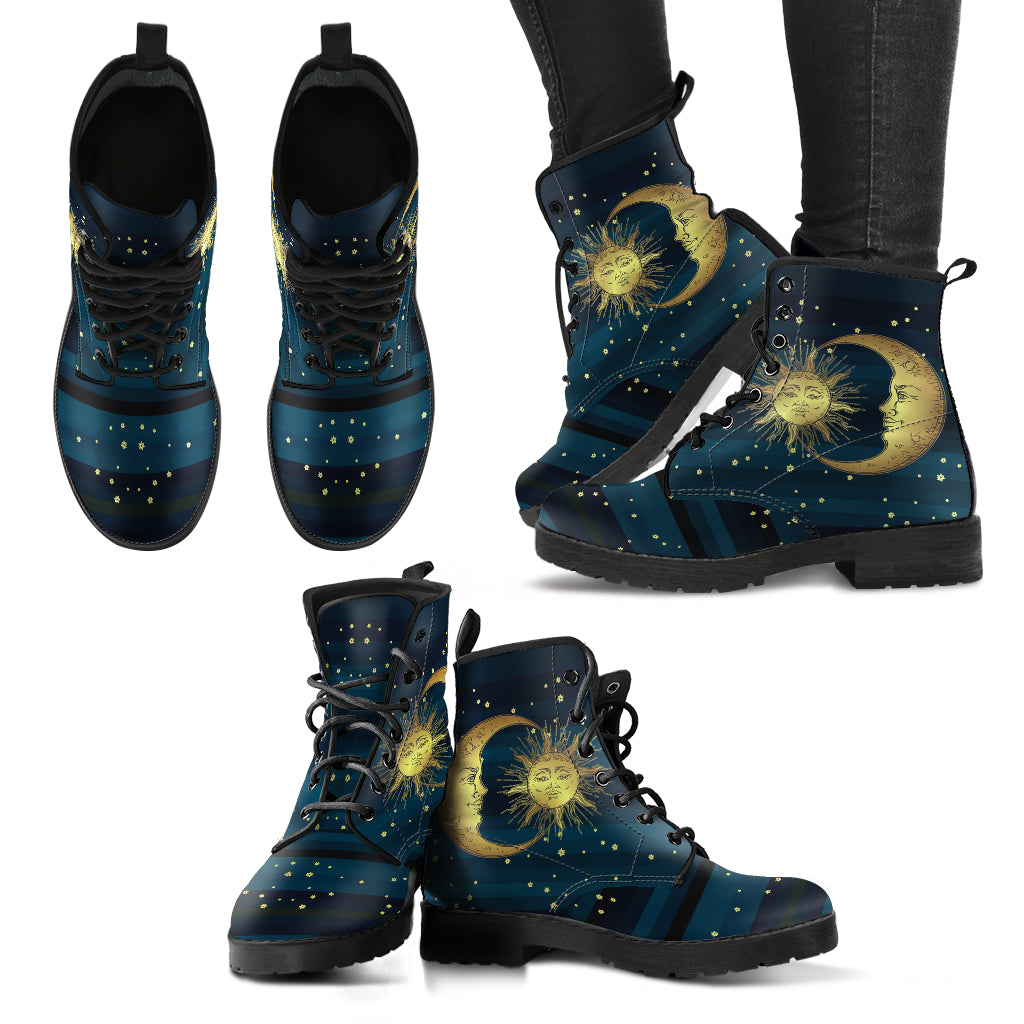 Dark Navy Blue Sun & Moon Womens Boots