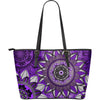 Purple Floral Mandalas Leather Tote Bag