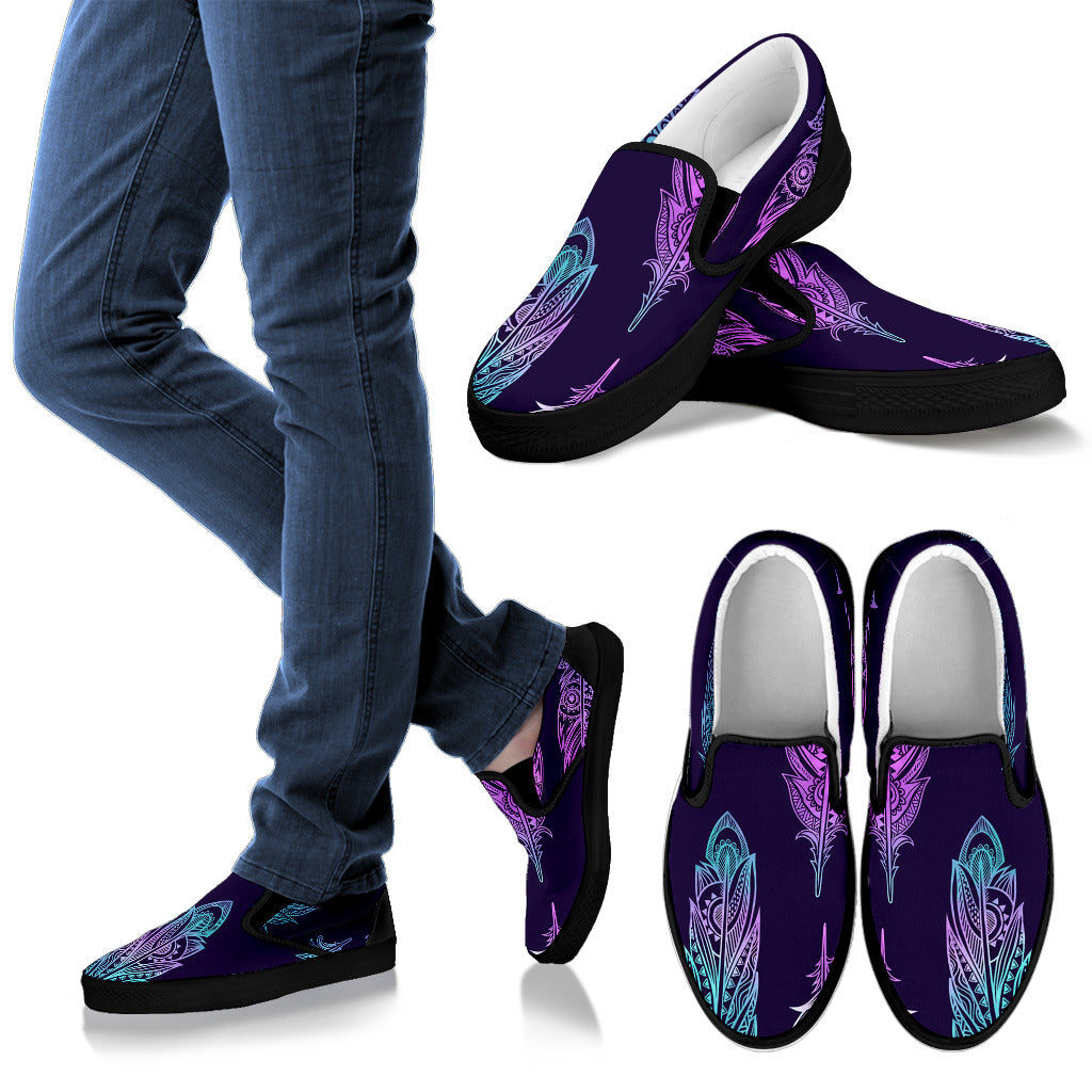Neon Pink Feathers Slip On Shoes