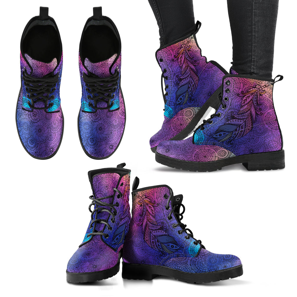 Purple Boho Feather Womens Boots