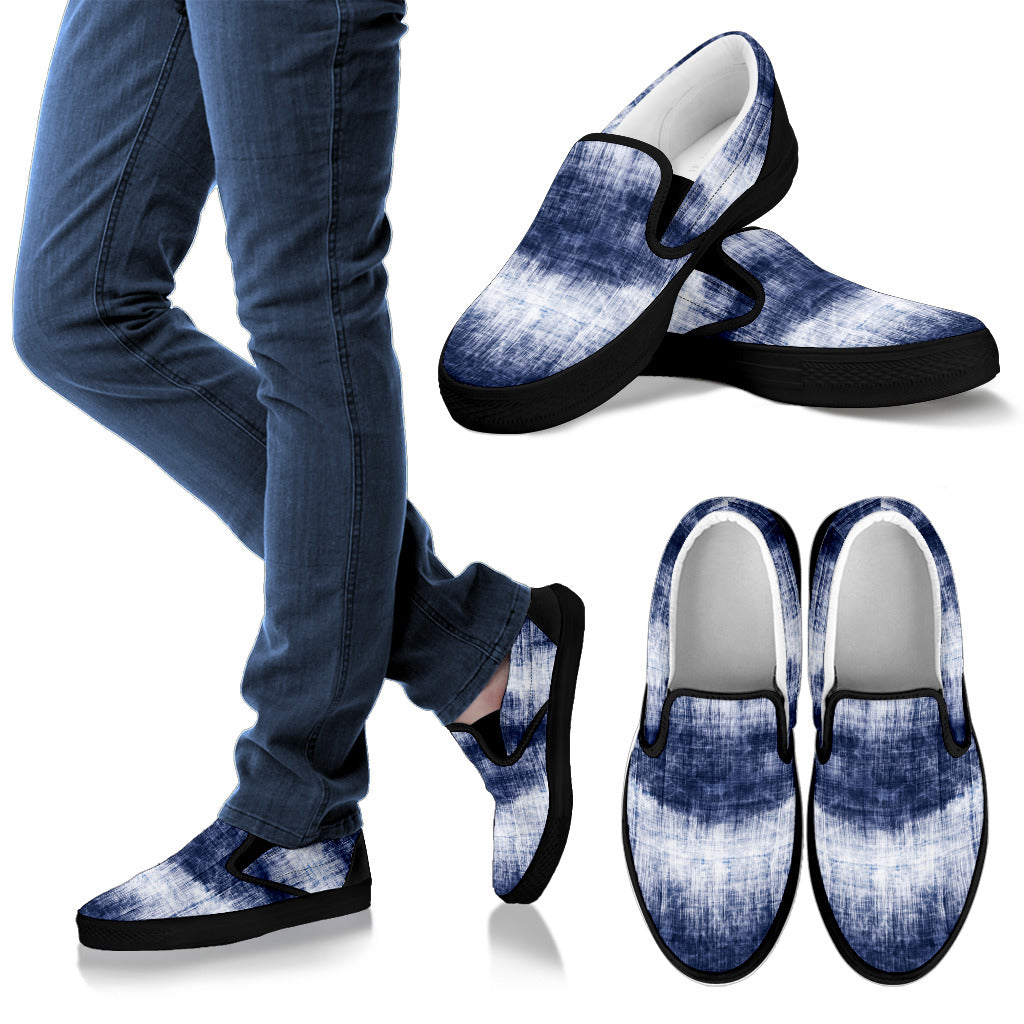 Denim Blue Abstract Slip On Shoes