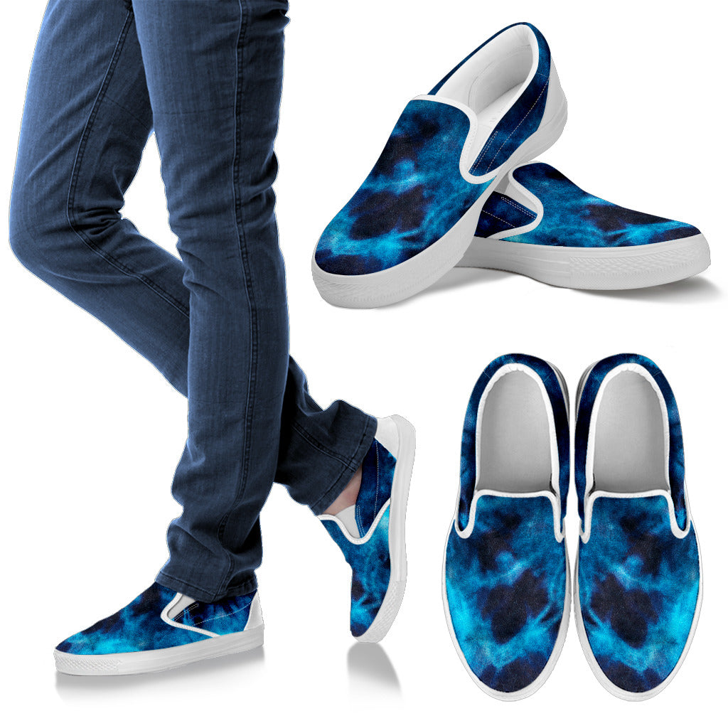 Blue Tie Dye Grunge Print Slip On Shoes