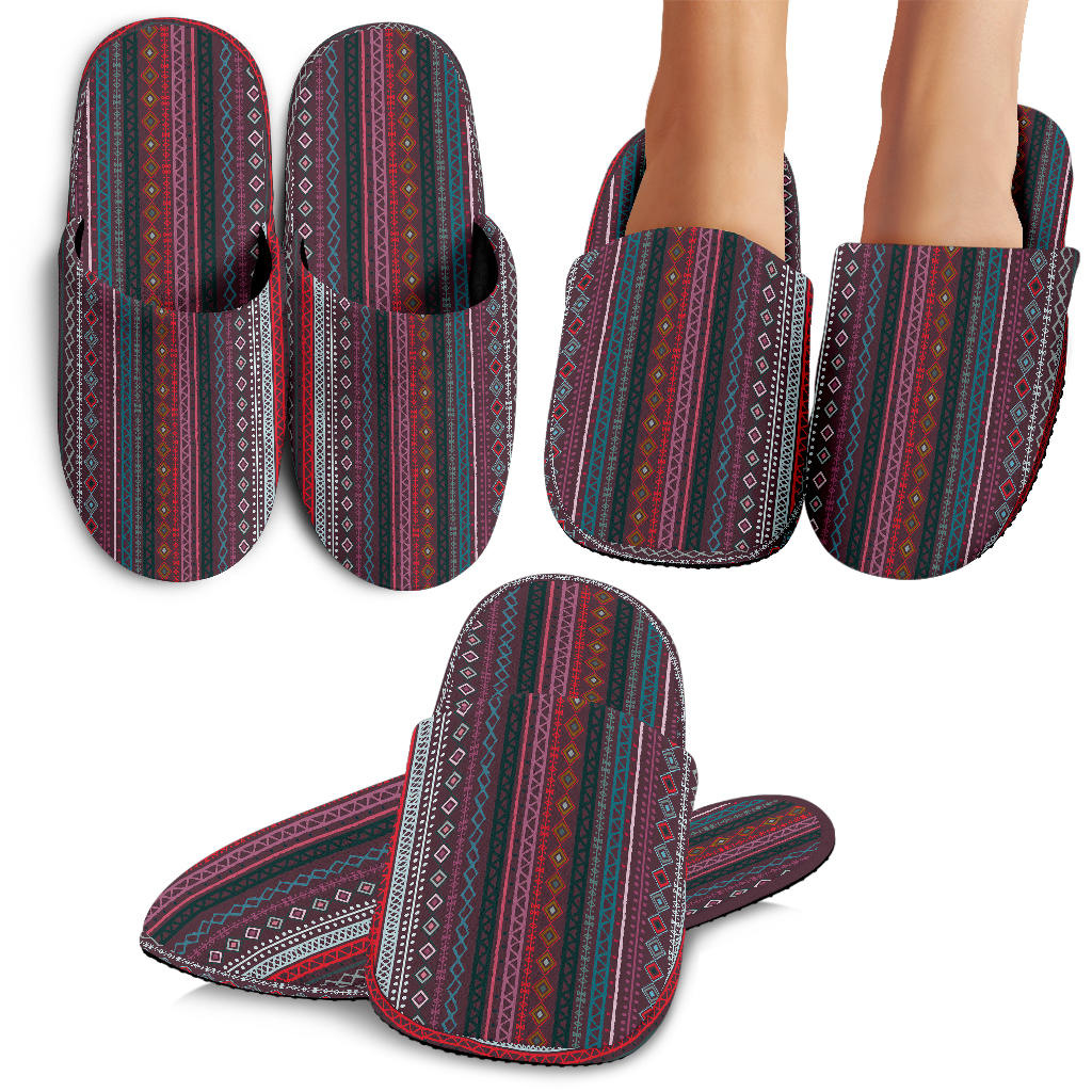 Red Boho Stripes Decor Slippers