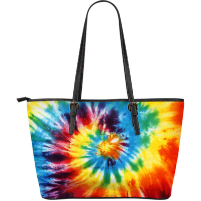 Colorful Tie Dye Abstract Art Leather Tote Bag