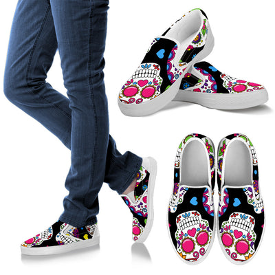 Colorful Sugar Skulls Slip On Shoes
