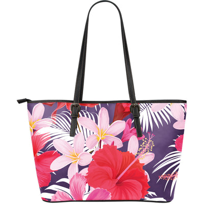 Pink Flowers Leather Tote Bag