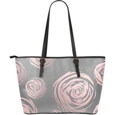 Grey Abstract Spirals Leather Tote Bag