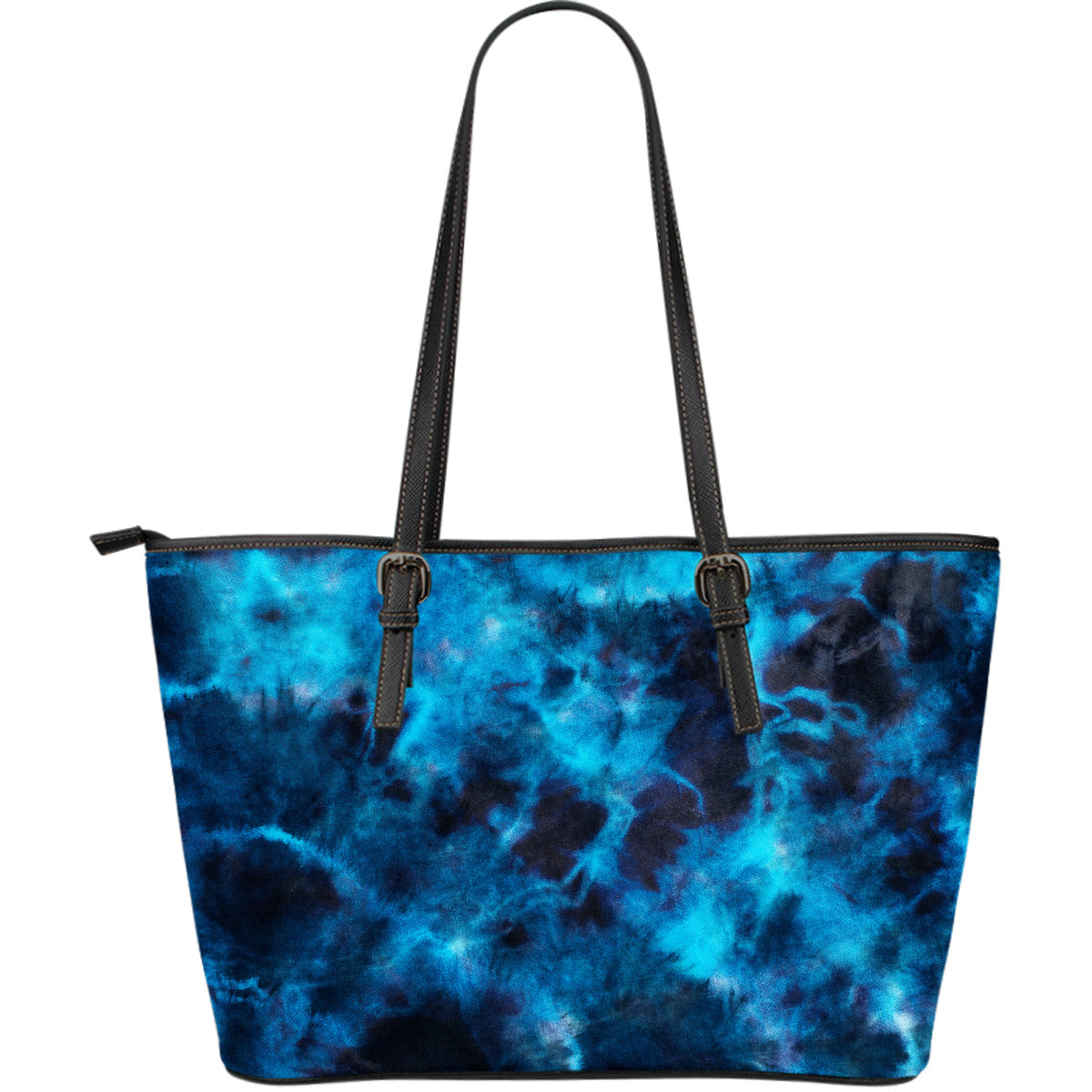 Blue Tie Dye Grunge Leather Tote Bag
