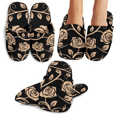 Tan Floral Decor Slippers