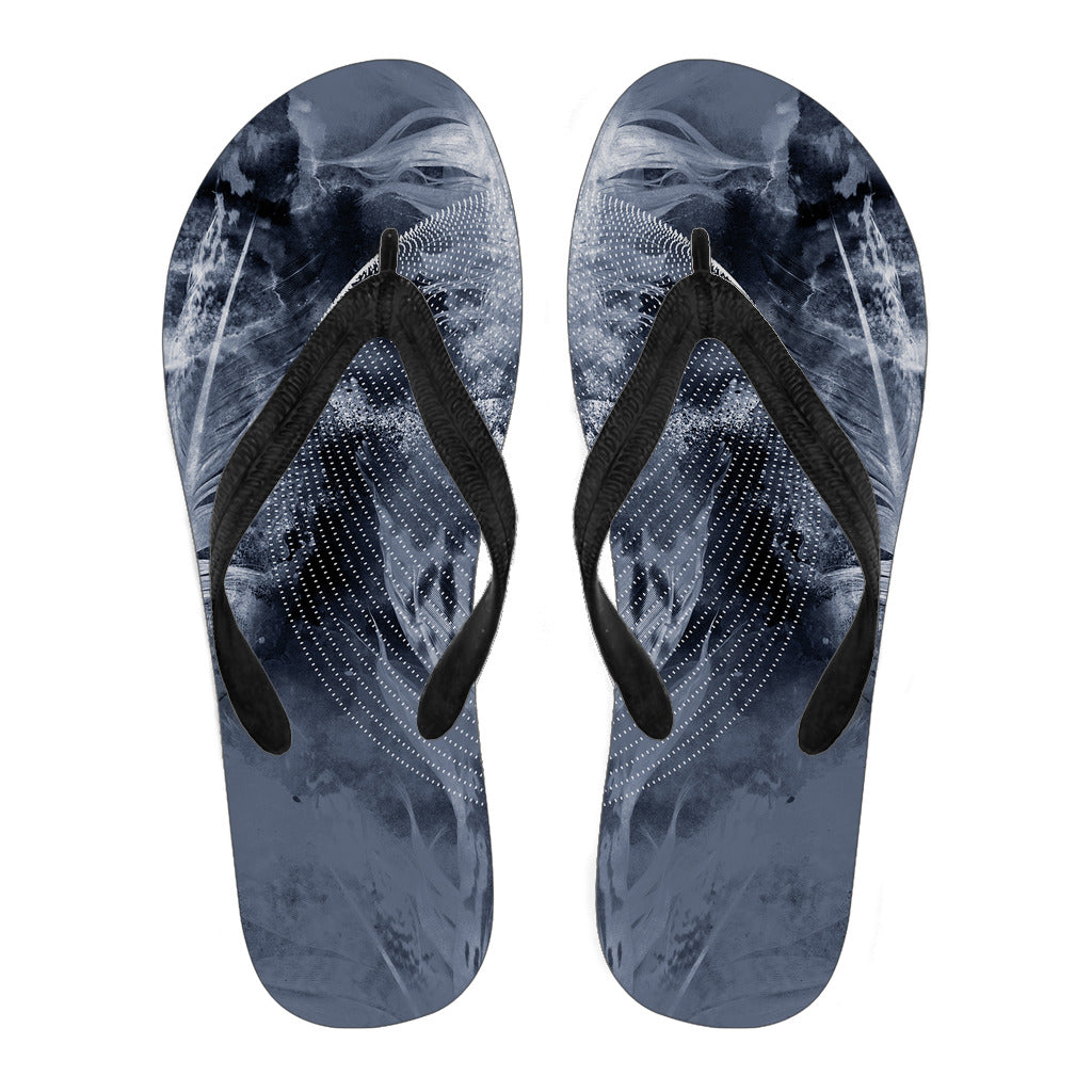 Grey Feathers Flip Flops