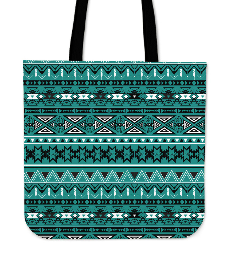 Teal Green Boho Aztec Canvas Tote Bag