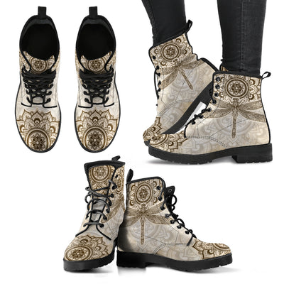 Beige Mandala Dragonfly Womens Boots
