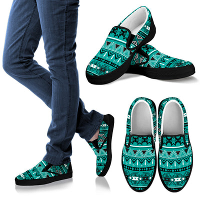 Teal Green Boho Chic Bohemian Aztec Slip On Shoes