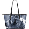 Grey Feather Leather Tote Bag