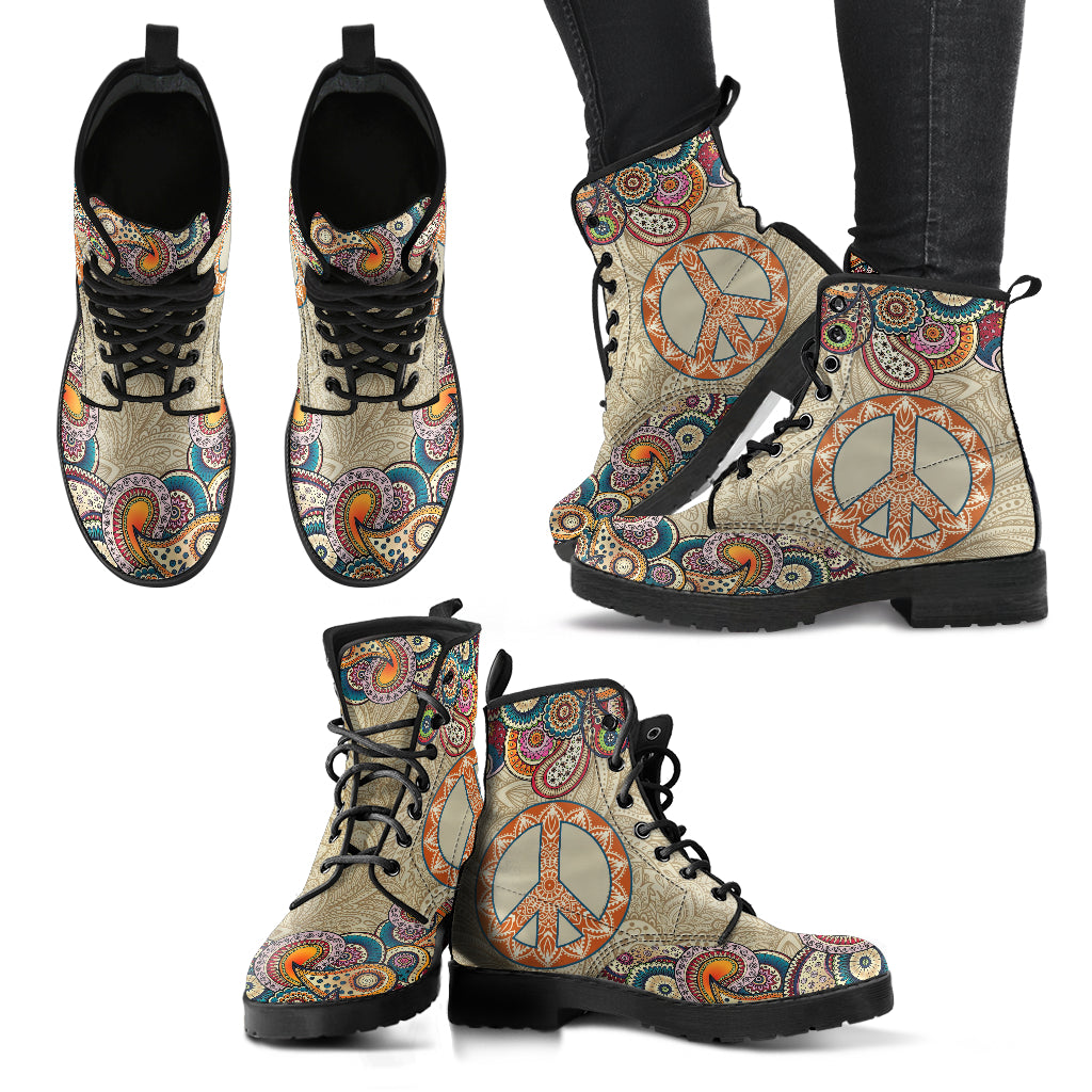 Funky Peace Sign Mandalas Decor Womens Boots