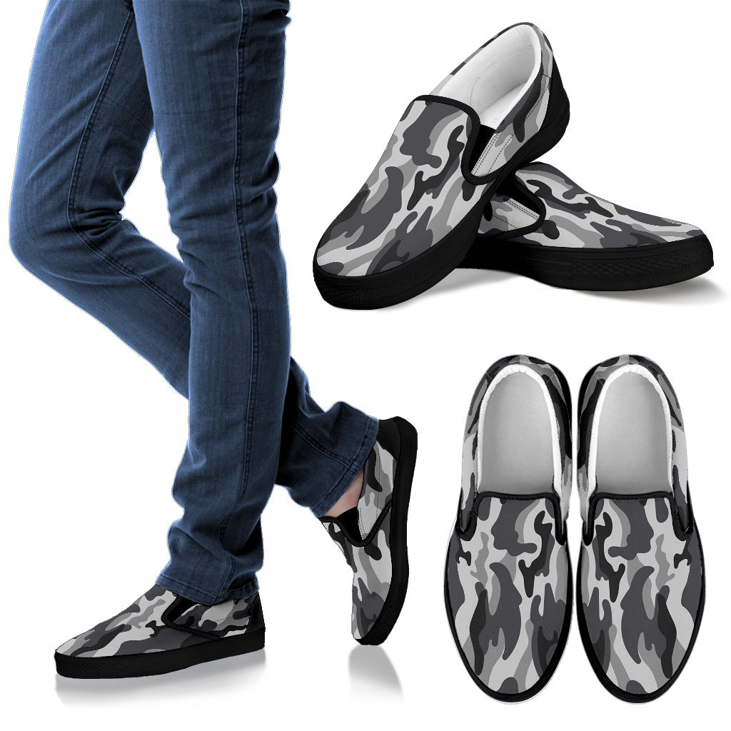 Grey Camouflage Slip On Shoes