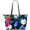 Colorful Flowers Leather Tote Bag