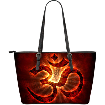 Red Aum Leather Tote Bag