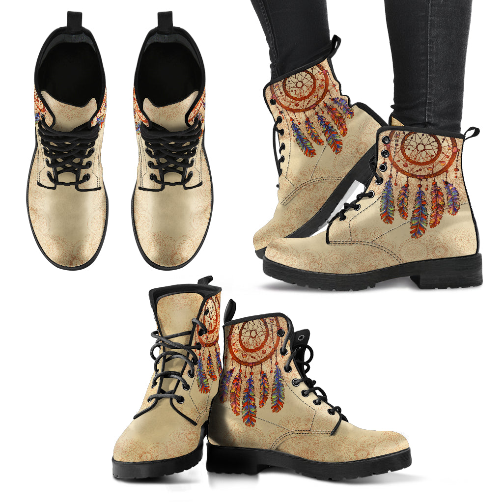 Beige Boho Dream Catcher Womens Boots