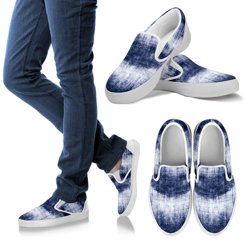 Denim Blue Abstract Slip On Shoes