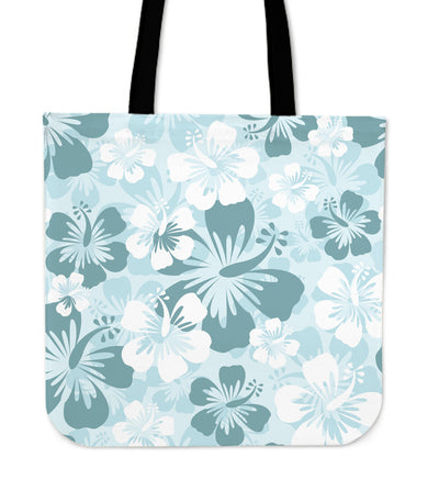 Teal Green Aloha Flowers Canvas Tote Bag