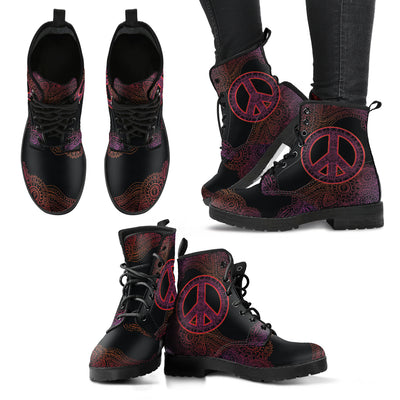 Dark Peace Sign Henna Mandala Womens Boots