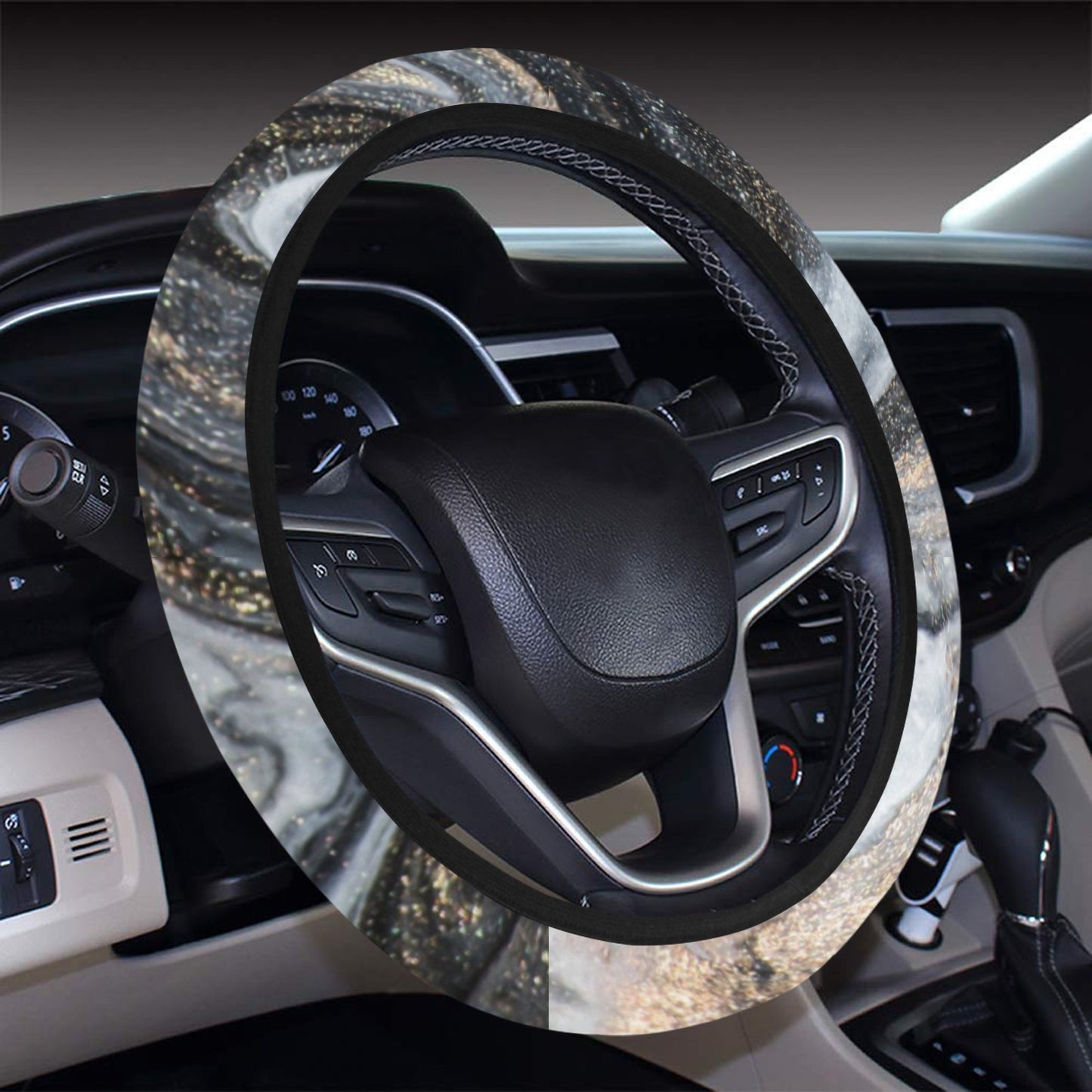 Gold Marble Print Steering Wheel Cover