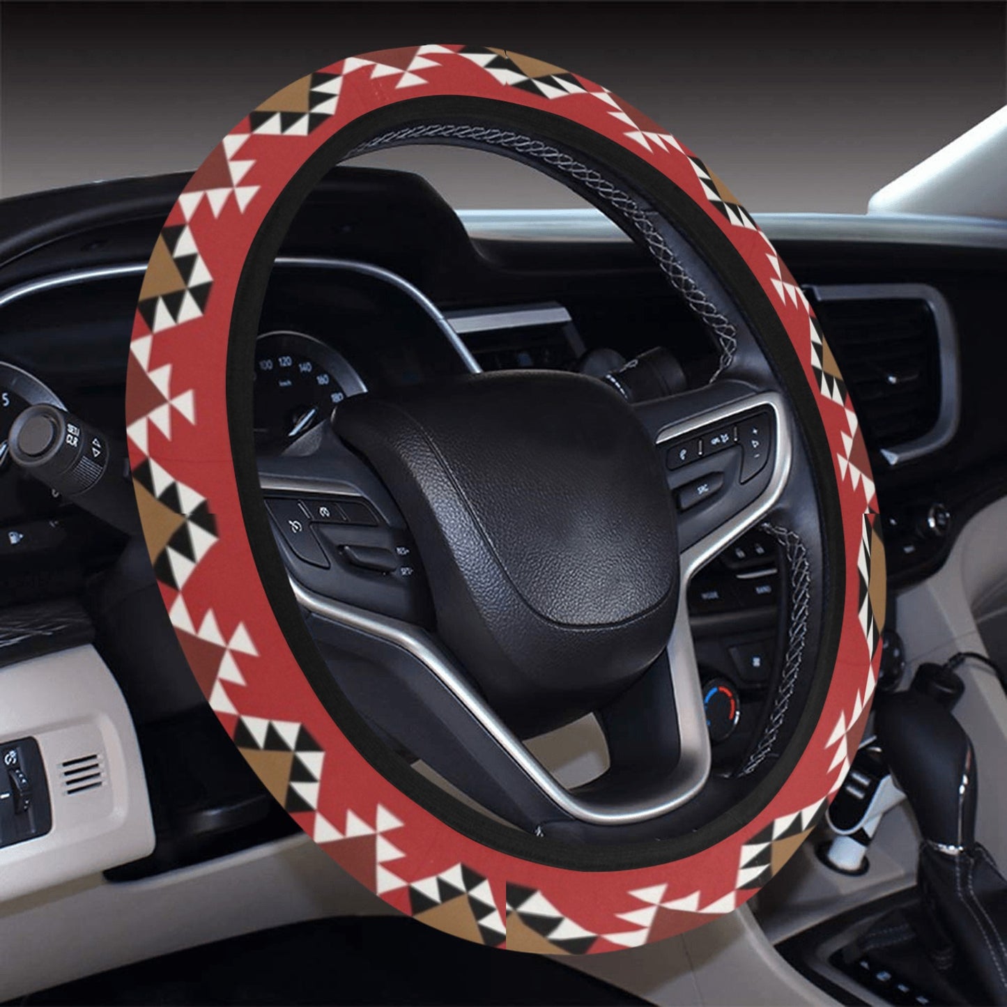 Red Ethnic Stripes Steering Wheel Cover