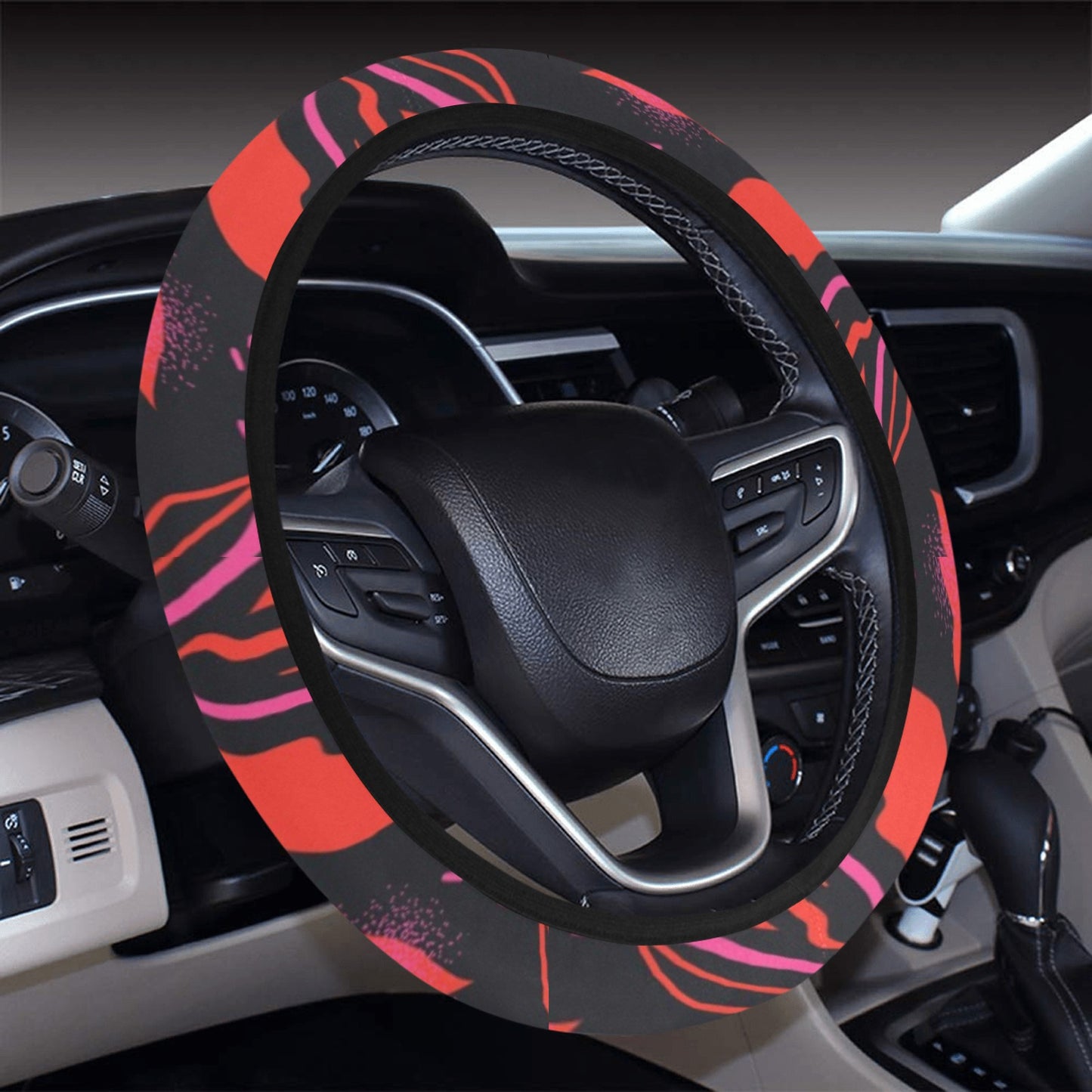 Red Floral Lips Steering Wheel Cover