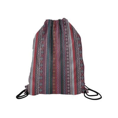 Red Boho Stripes Drawstring Bag