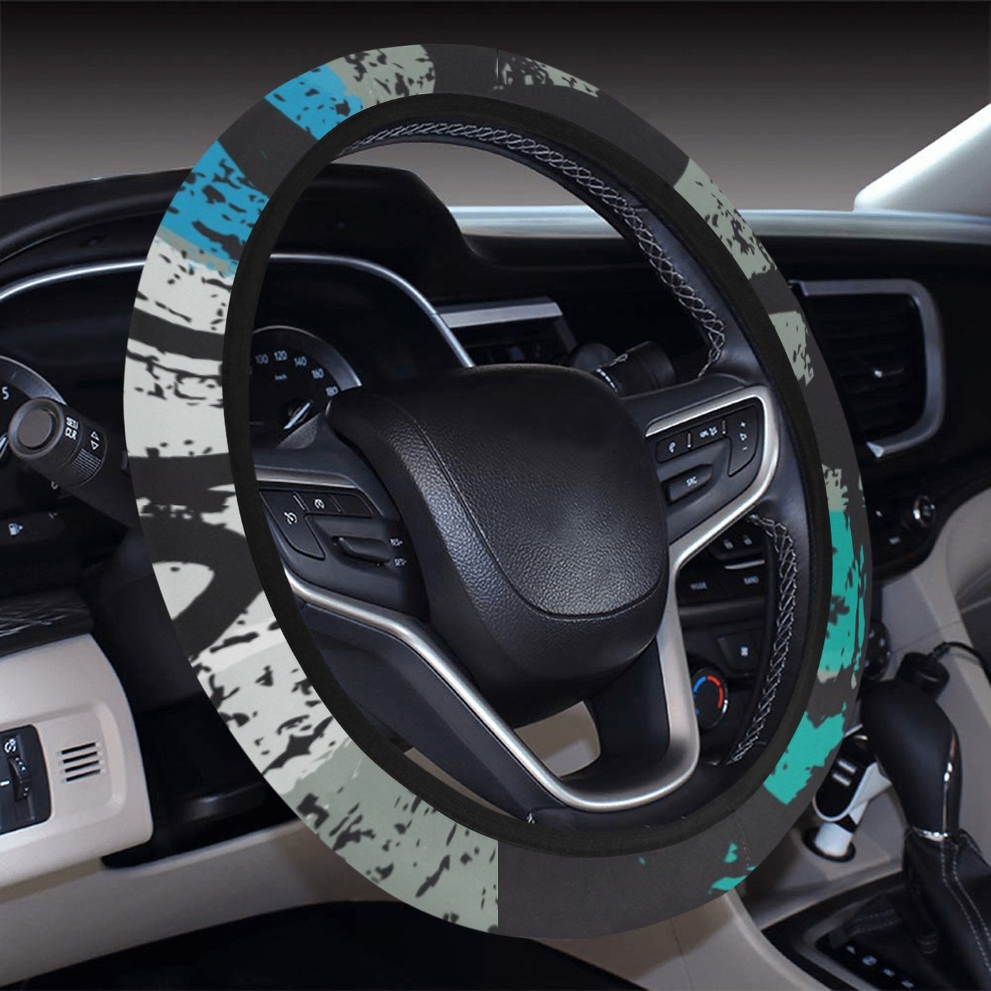 Grey Blue Abstract Steering Wheel Cover