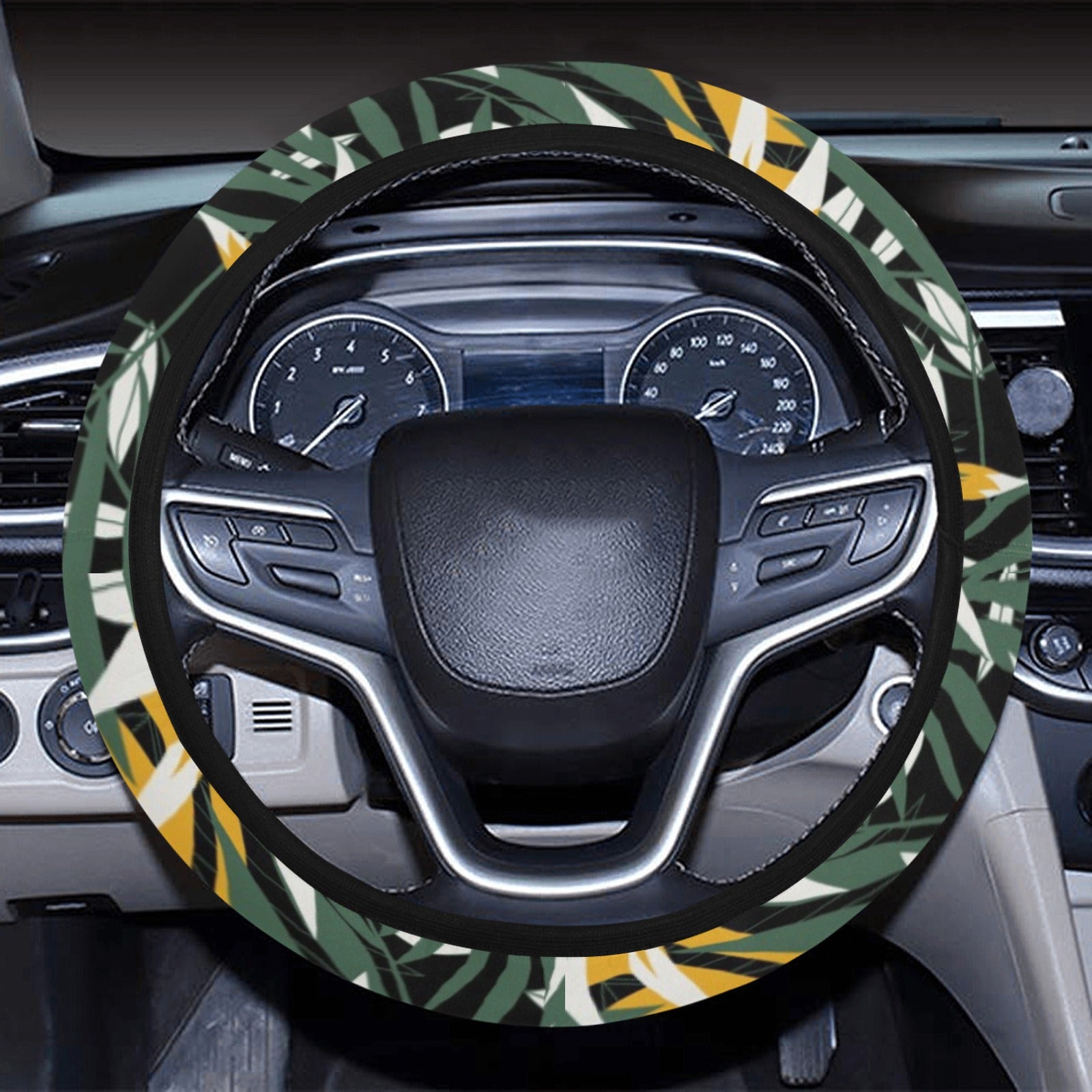 Green Yellow Leaves Steering Wheel Cover