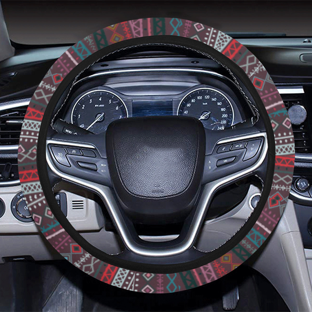 Red Boho Chic Bohemian Stripes Steering Wheel Cover