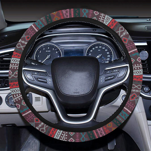 Red Boho Chic Bohemian Stripes Steering Wheel Cover