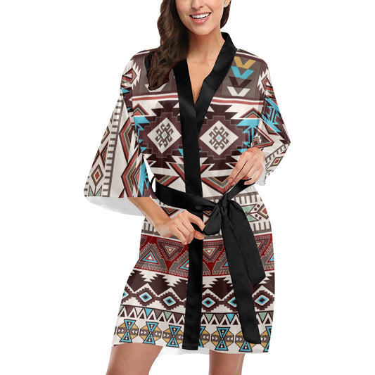 Brown Boho Chic Bohemian Aztec Kimono Robe