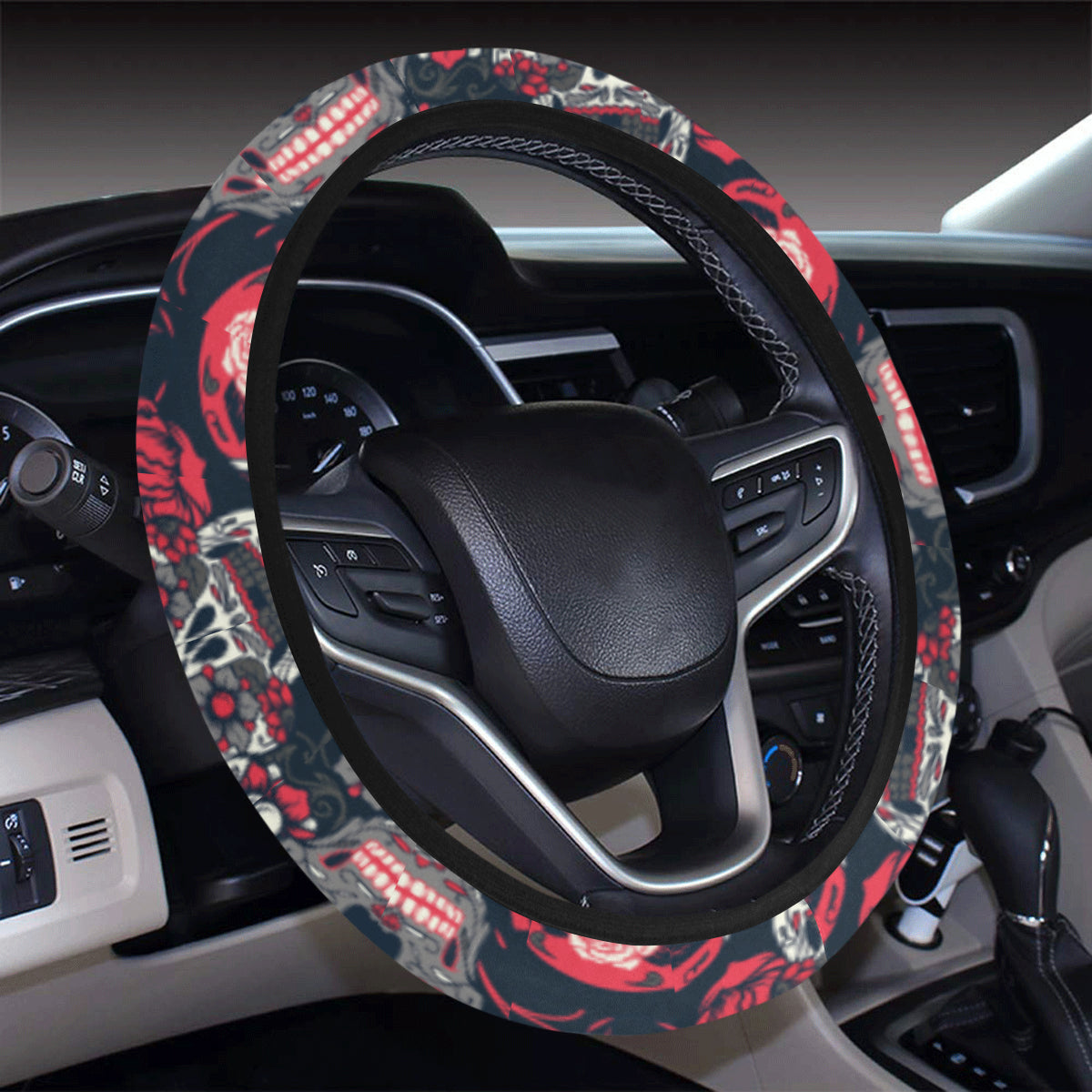 Sugar Skulls & Roses Steering Wheel Cover