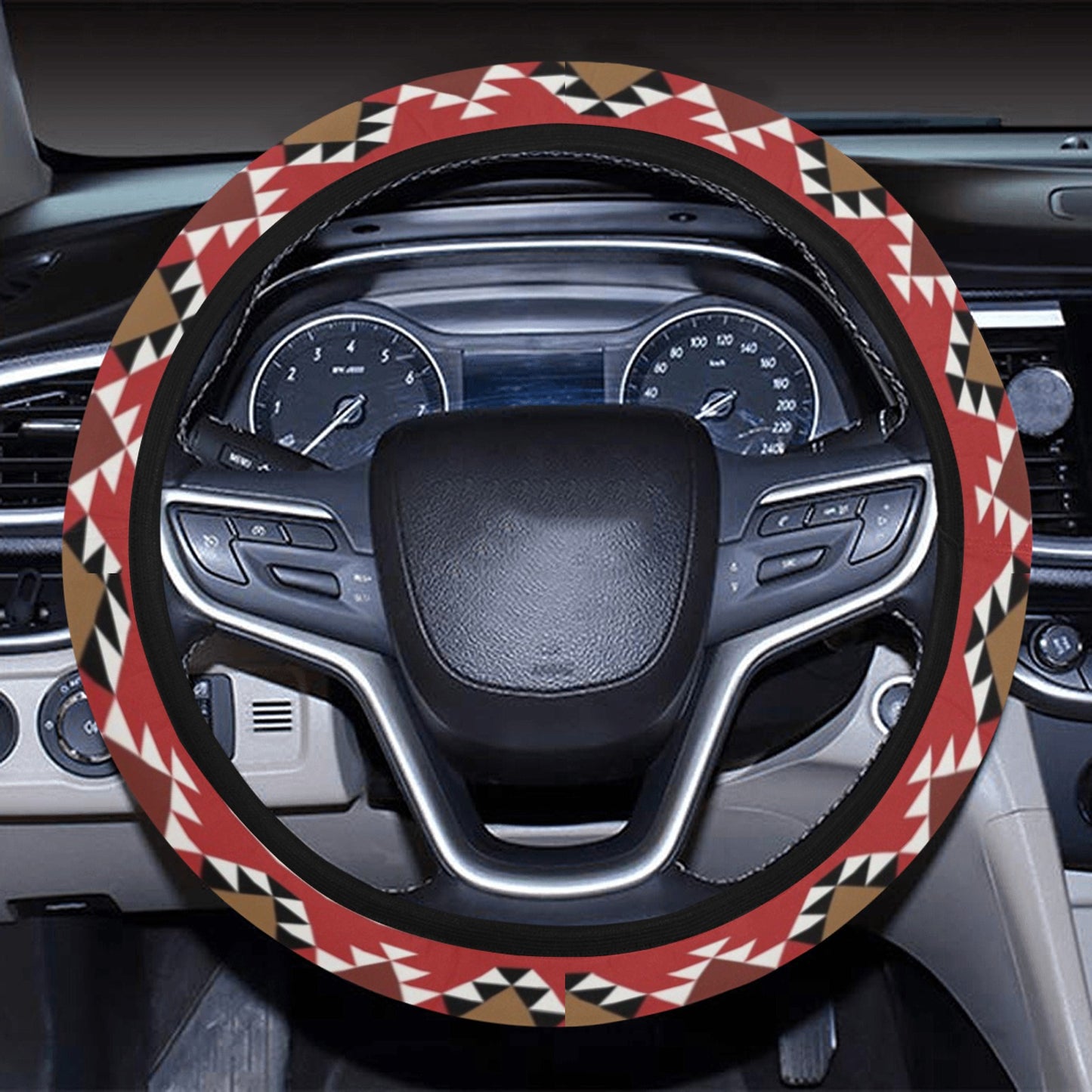 Red Ethnic Stripes Steering Wheel Cover